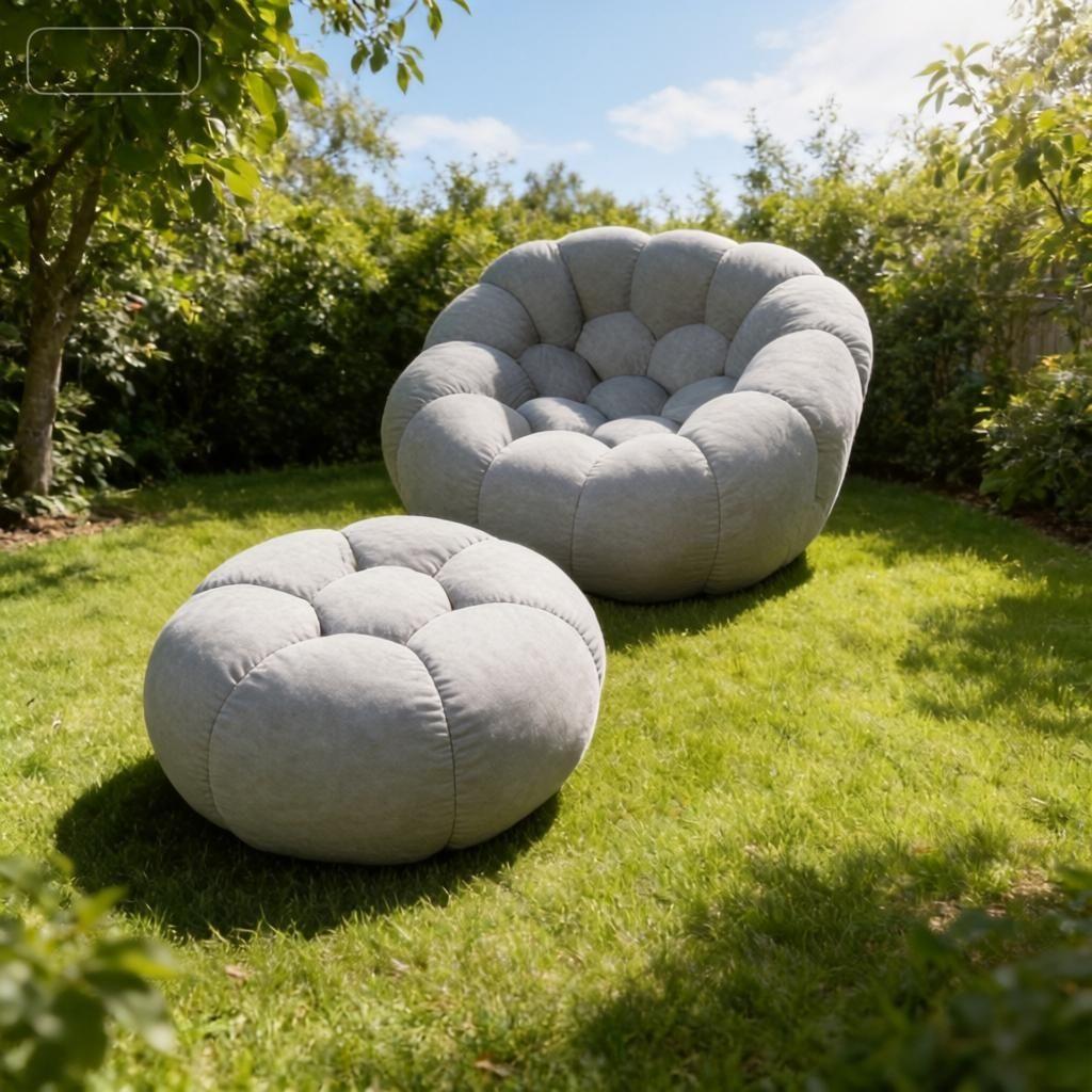 Canapé Bulle Signature — Gris Perle (fauteuil + pouf)